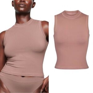 SKIMS Sleeveless Cotton Mock Neck Tank Top in Rose Clay Sz. 3X